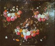 Jan Van Kessel Garland of Flowers with the Holy Family oil on canvas